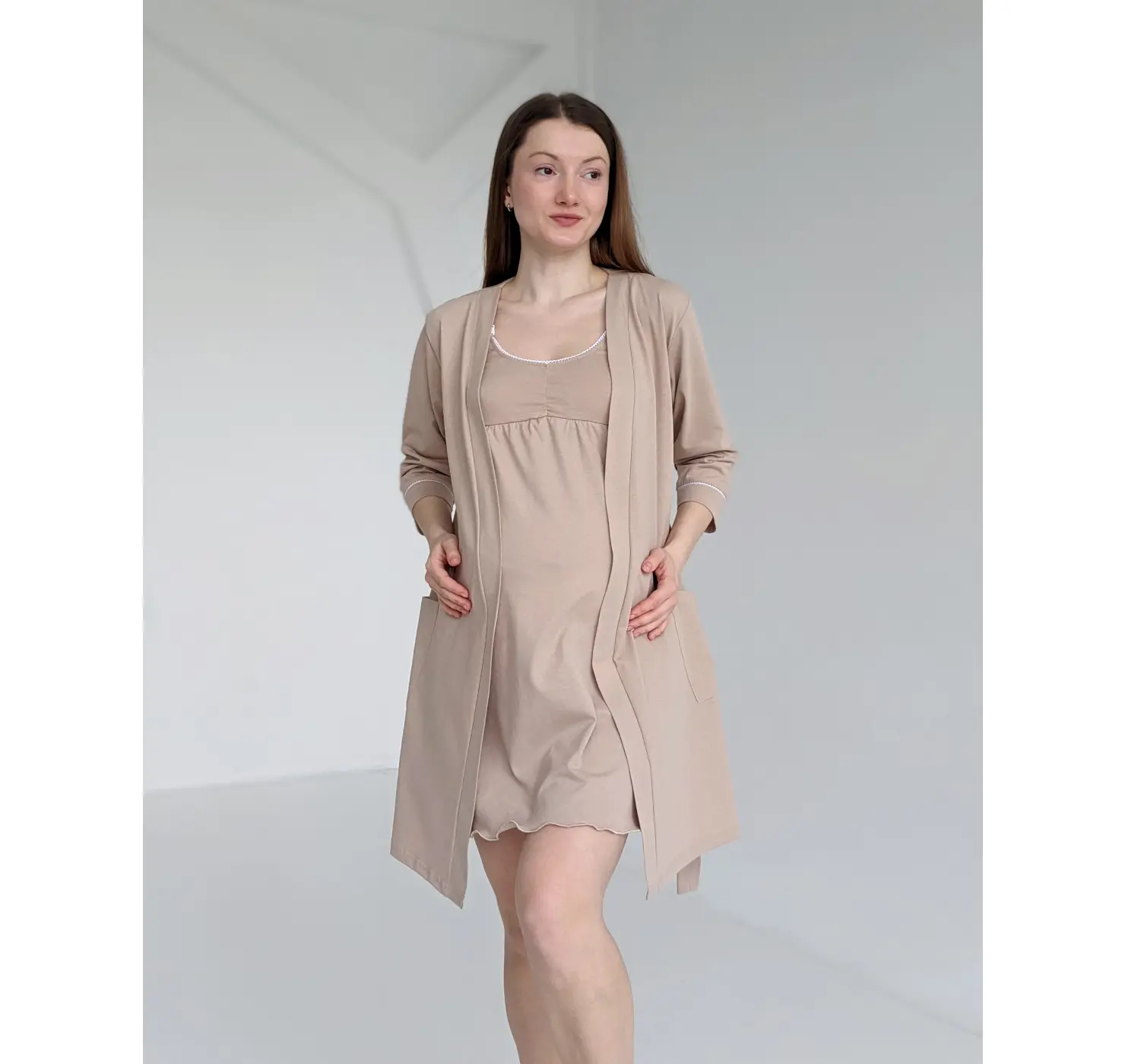 Комплект халат і сорочка у пологовий. Колір: Пісочний | Розмір: 58/60. DIVATEX