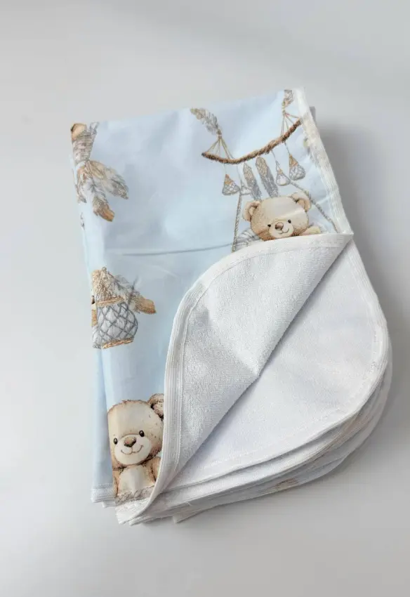 Непромокаюча багаторазова пелюшка. Принт: Ведмеді . Колір: Блакитний. Матеріал: Бавовна/Махра. | Розмір: 40*60. Home.mama
