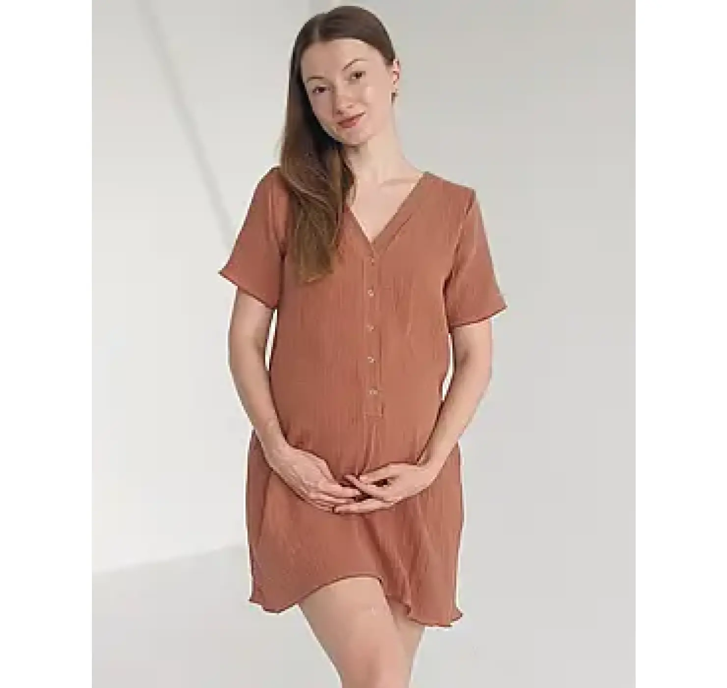 Муслінова сорочка для пологів у родзал. Колір: Карамельний| Розмір: 42/44. DIVATEX