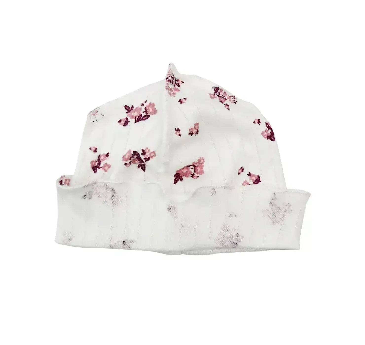 Шапочка для новонардженних. Колір : Молочний. Принт: Квіти. Розмір: 37. MiniKin