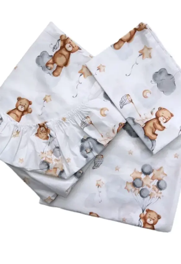 Комплект постільної білизни Ведмедики з кульками (підковдра 140*110, наволочка 40*60, простинка 120*60).  Колір: Бежевий/Сірий.Home.mama