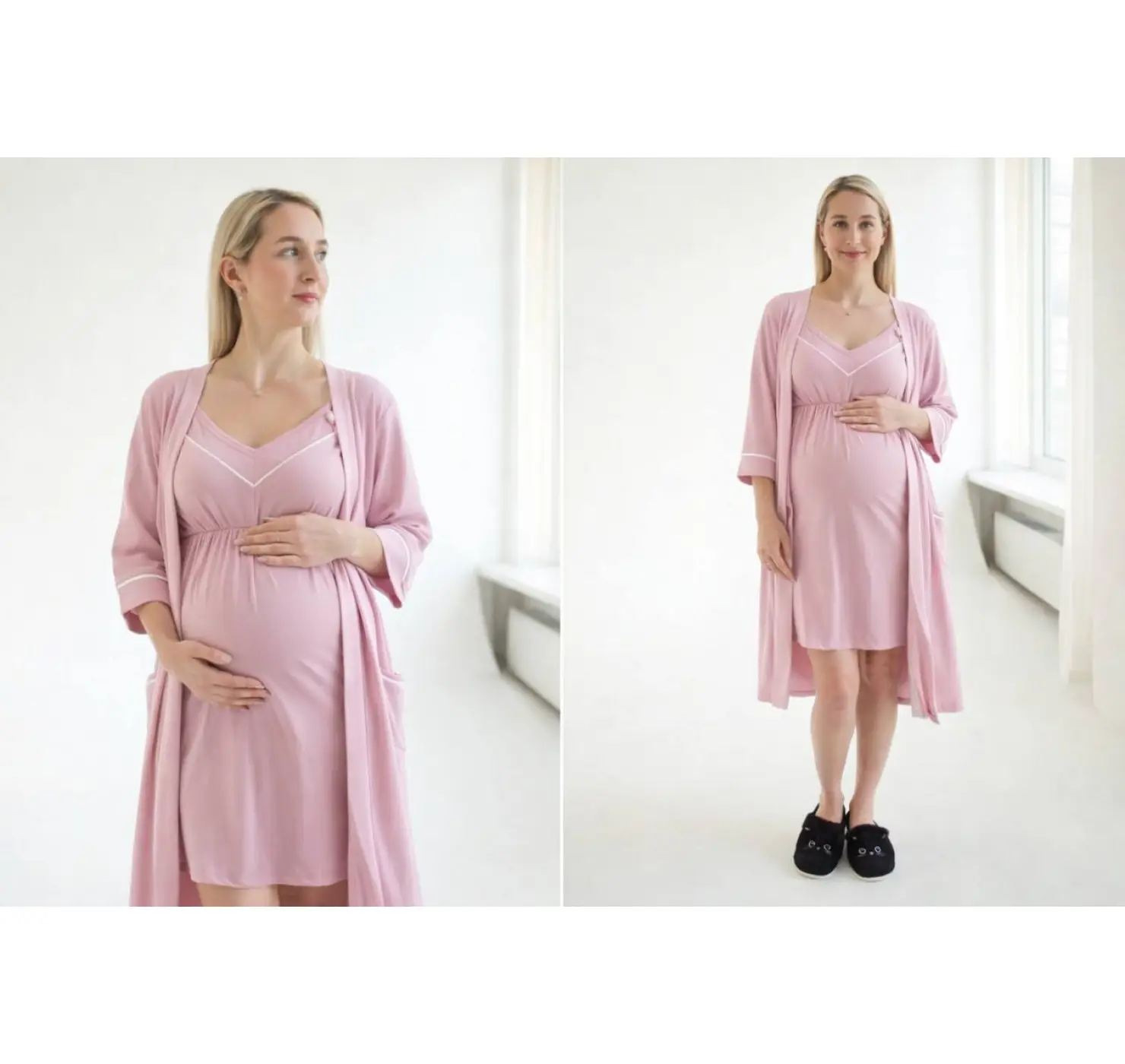 Комплект у пологовий халат та нічна кант | Колір: Світло Рожевий. Розмір: 48/50. Сонечко вид 1