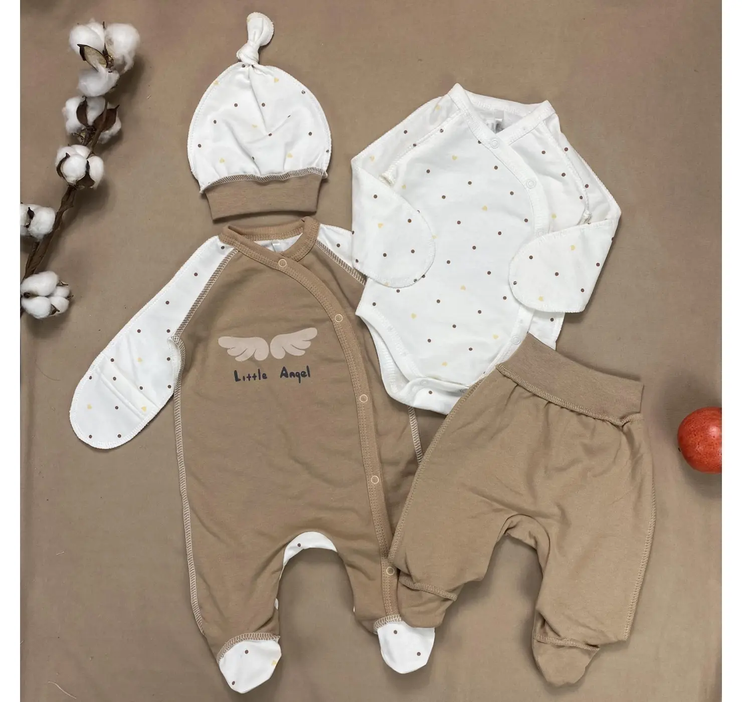 Комплект (комбінезон, боді, повзунки, шапочка). Розмір: 56 | Колір: Мокко. Sweet Mario