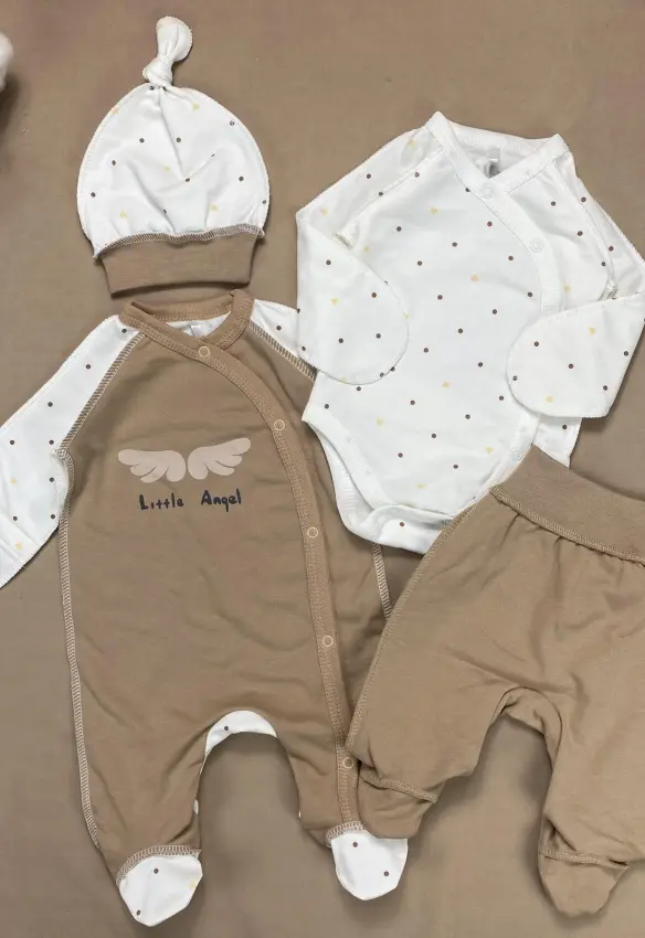 Комплект (комбінезон, боді, повзунки, шапочка). Розмір: 56 | Колір: Мокко. Sweet Mario