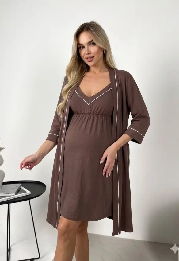 Комплект у пологовий халат та нічна кант | Колір: Молочний шоколад. Розмір: 56/58. Сонечко