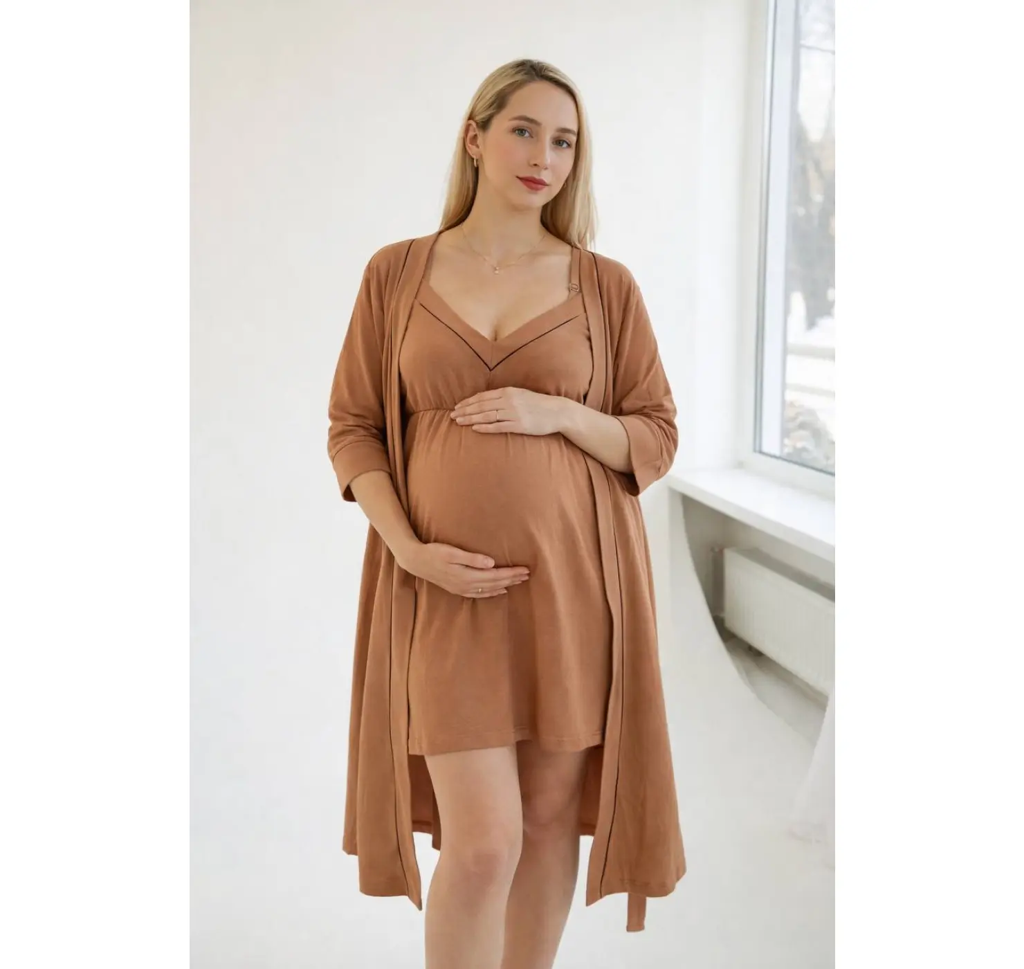 Комплект у пологовий халат та нічна кант | Колір: Карамельний. Розмір: 48/50. Сонечко