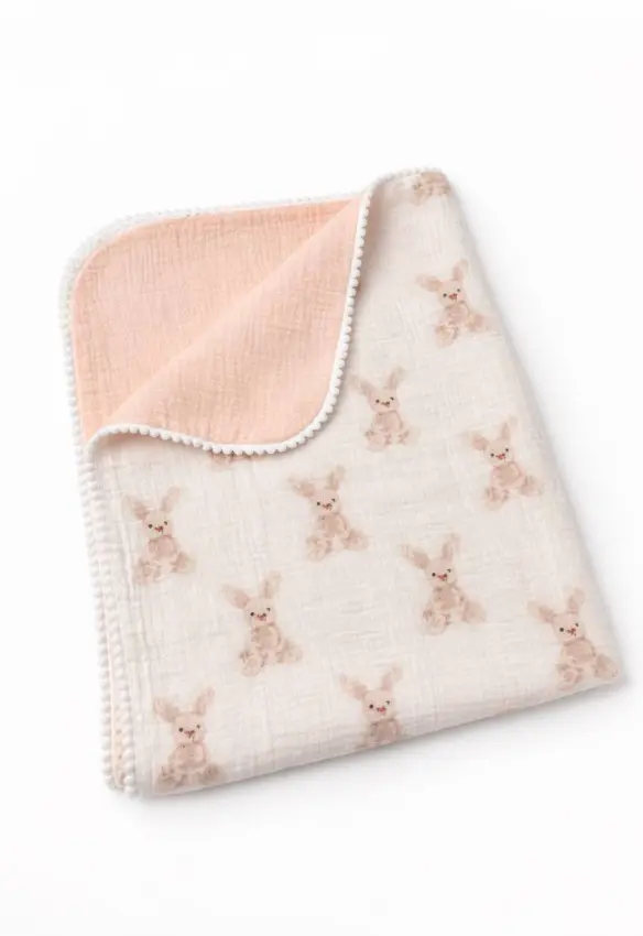 Плед мусліновий чотирьох шаровий з китицями. Розмір: 90/70| Колір: Персиковий| Матеріал: Муслін. SweetMario