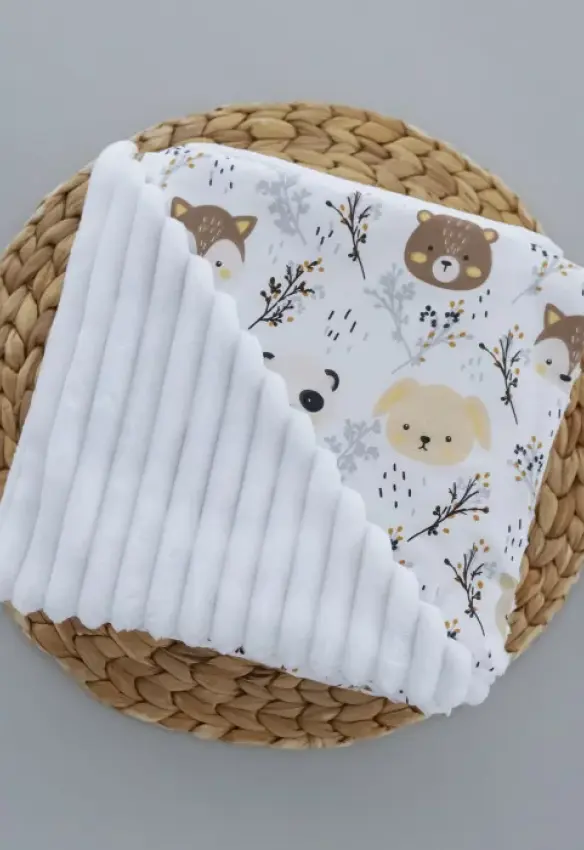 Плед плюшевий Ведмедики. Розмір: 100х80 | Колір: Білий/Коричневий | Матеріал: Плюш/Бавовна. Home.mama