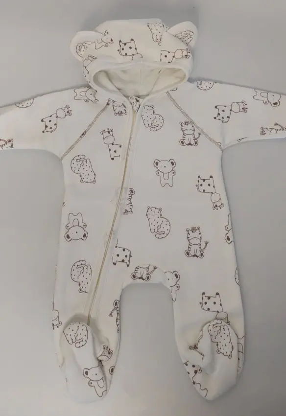 Комбінезон на блискавці з капюшоном. Розмір: 62 | Колір: Мокко/Молочний. MINIKIN