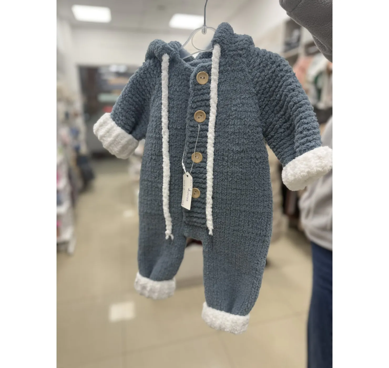 Комбінезон в'язаний ручна робота з капюшоном. Розмір: 62 | Колір: Сірий. Home.mama