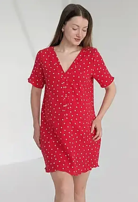 Муслінова сорочка для пологів у родзал. Колір: Червоний| Розмір: 46/48. DIVATEX