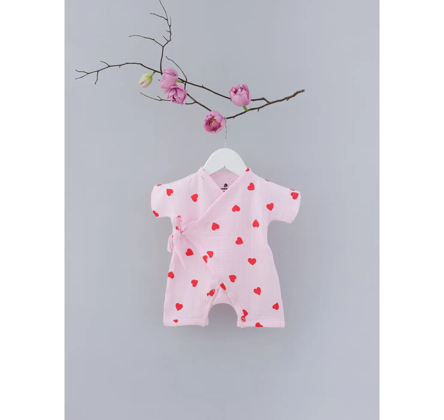 Мусліновий ромпер. Принт: Сердечко. Розмір: 56. Колір: Рожевий. MINIKIN