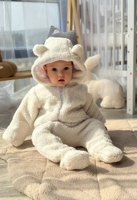 Дитячий демісезонний комбінезон "Тедді". Розмір : 0-3 міс. Колір: Молочний. Home.mama