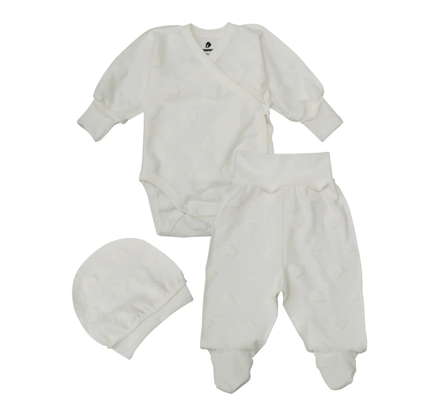 Комплект  (Боді, повзунки, шапочка). Розмір: 56 | Колір: Молочний. MiNiKIN