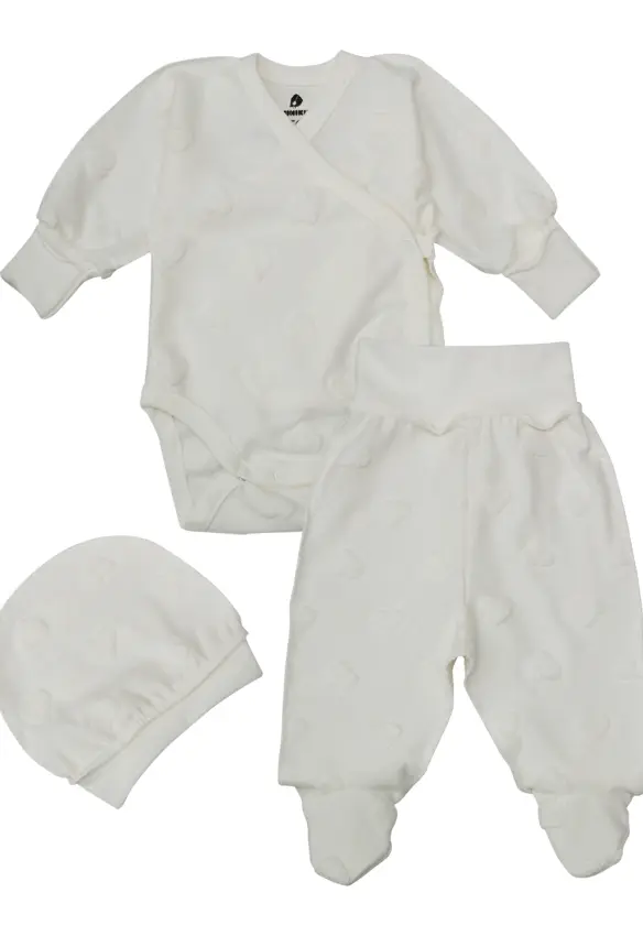 Комплект  (Боді, повзунки, шапочка). Розмір: 62 | Колір: Молочний. MiNiKIN