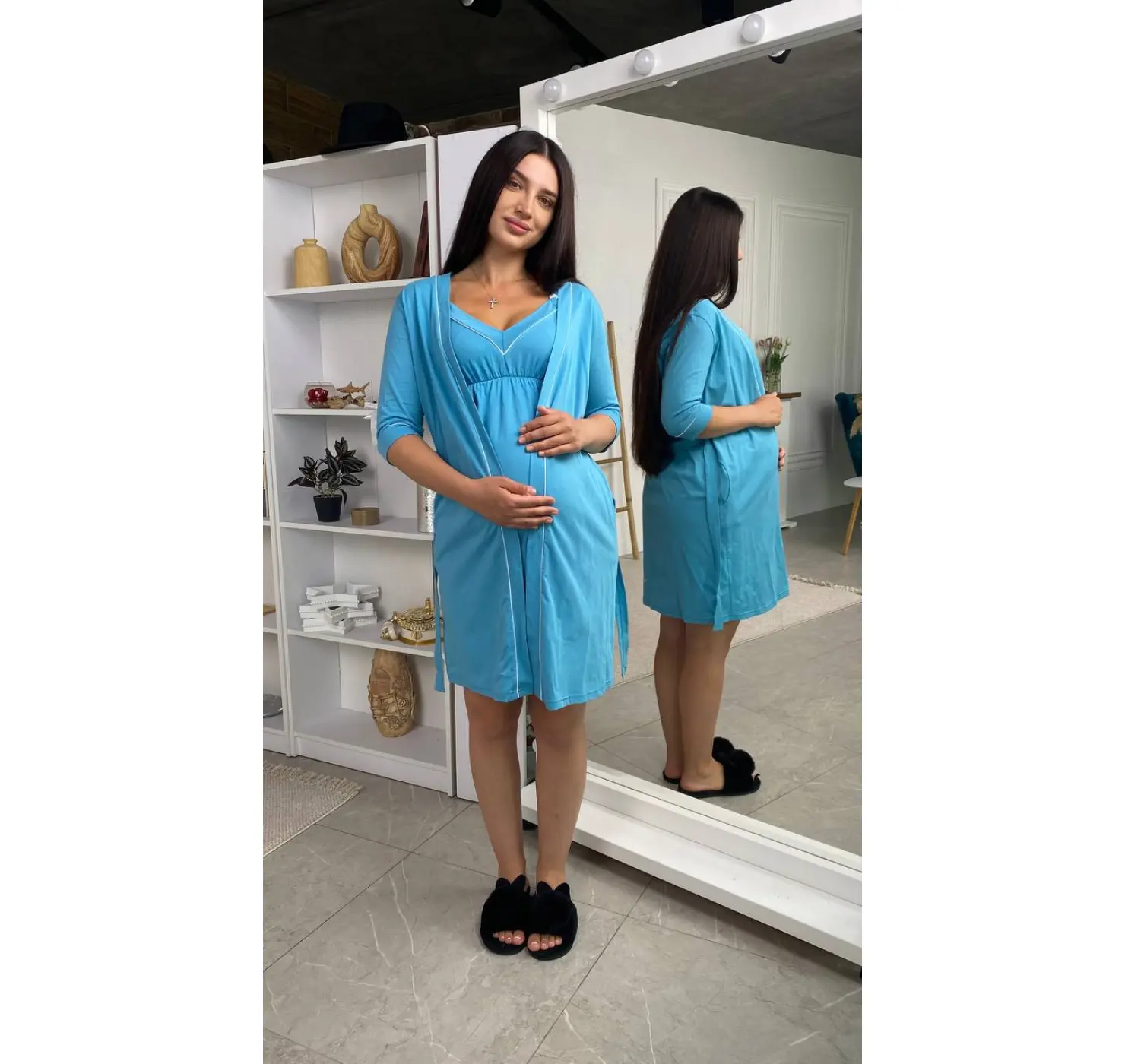 Комплект у пологовий халат та нічна кант | Колір: Блакитний. Розмір: 56/58. Сонечко