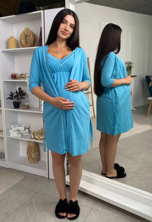 Комплект у пологовий халат та нічна кант | Колір: Блакитний. Розмір: 52/54. Сонечко