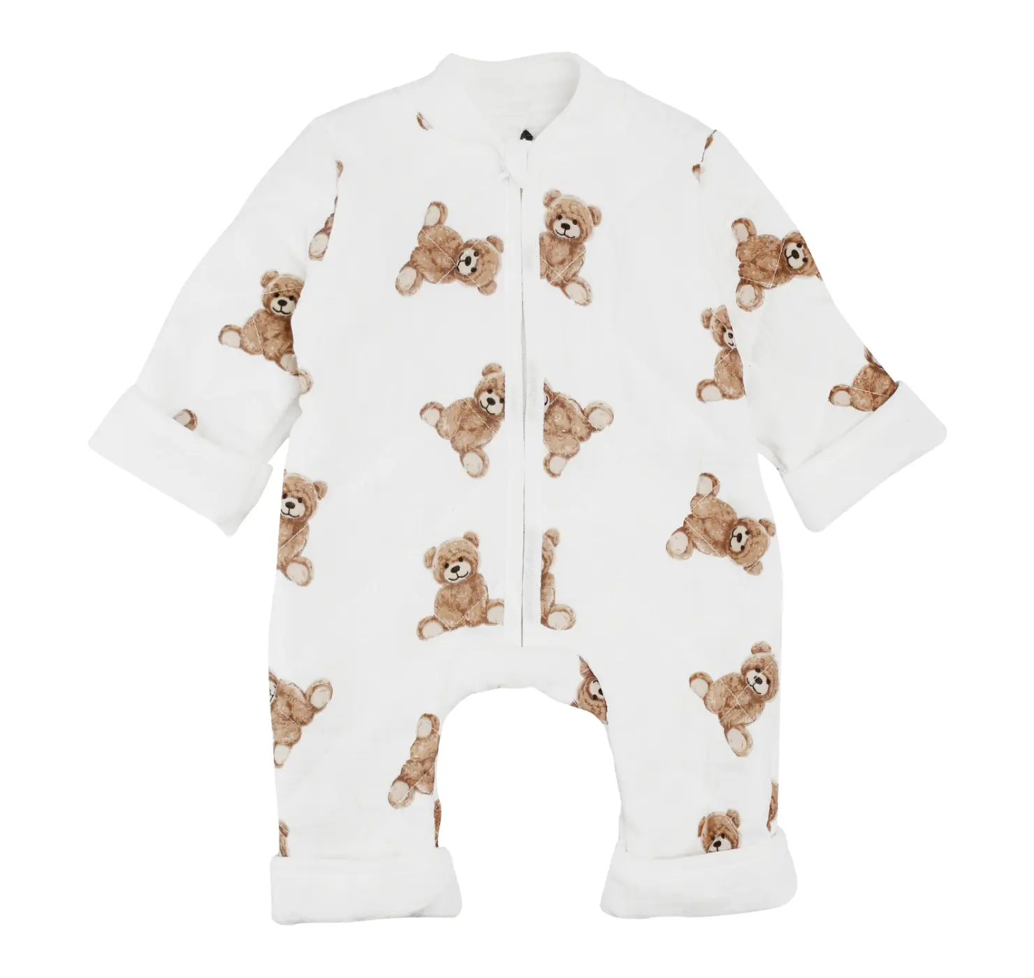 Комбінезон на блискавці. Принт: Квіти. Розмір: 62 | Колір: Молочний/Пудровий. MINIKIN вид 2