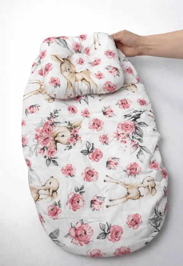 Непромокаюча простинь + подушка у візочок на резинці. Колір: Бежевий/Червоний . Home.mama