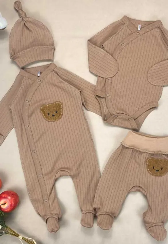 Комплект (комбінезон, боді, повзунки, шапочка). Розмір: 56 | Колір: Коричневий. Sweet Mario