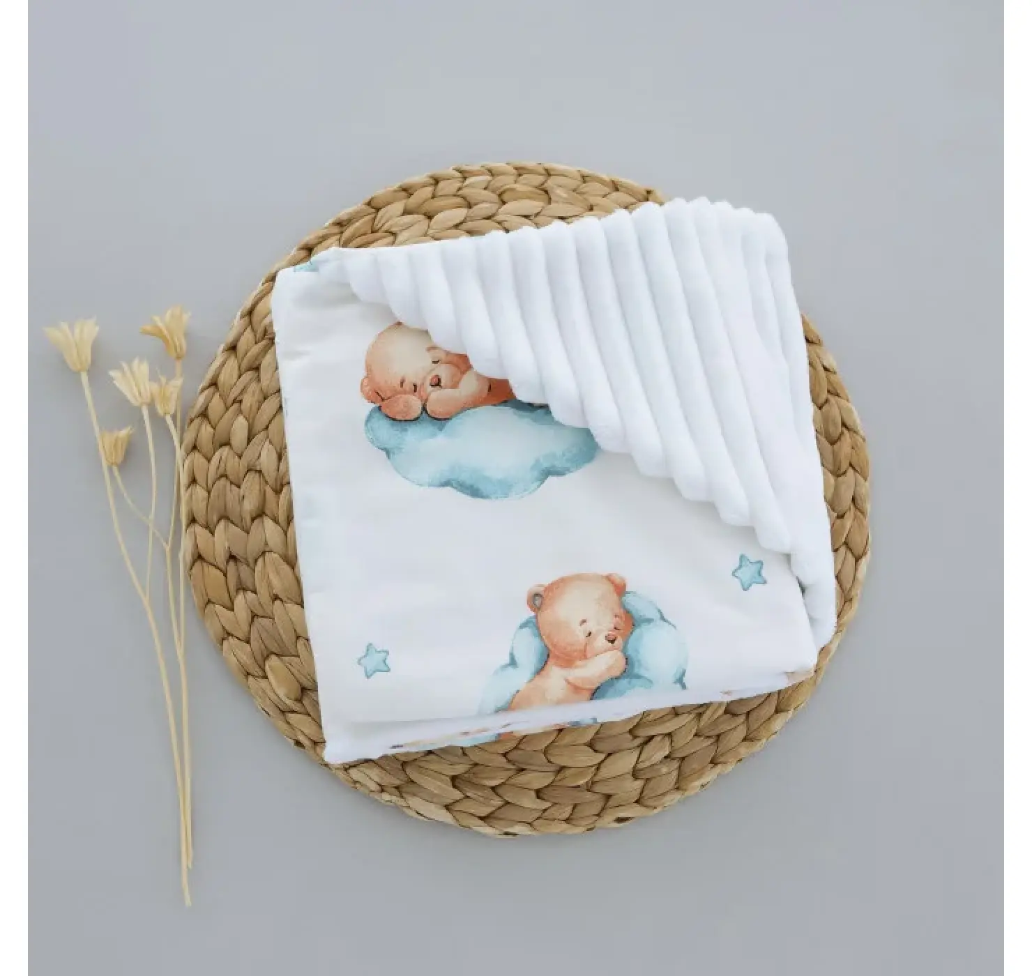 Плед плюшевий Ведмедики. Розмір: 100х80 | Колір: Бірюзовий | Матеріал: Плюш/Бавовна. Home.mama