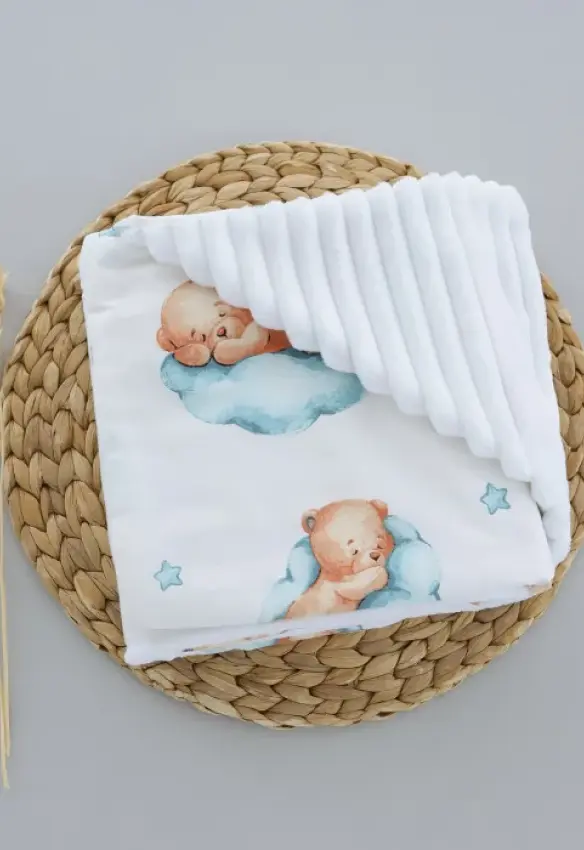 Плед плюшевий Ведмедики. Розмір: 100х80 | Колір: Бірюзовий | Матеріал: Плюш/Бавовна. Home.mama