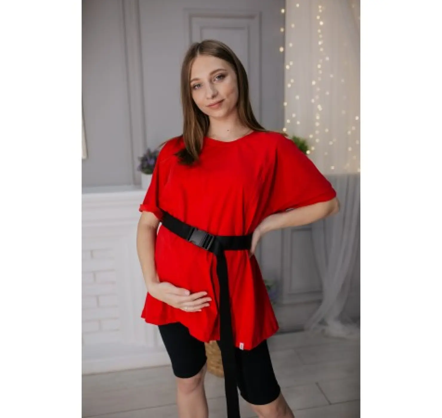 Футболка для вагітних оверсайз з секретом для годування . Колір: Червоний. Happy Nenia