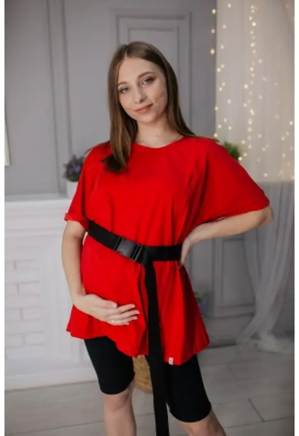 Футболка для вагітних оверсайз з секретом для годування . Колір: Червоний. Happy Nenia