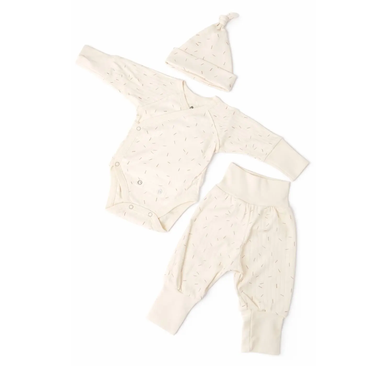 Комплект рубчик зростаючий (Боді, повзунки, шапочка). Принт: Рисочка. Розмір: 50/56 | Колір: Бежевий. MiNiKIN вид 23