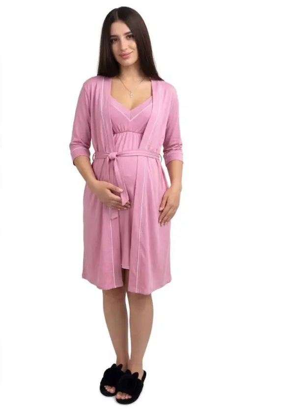 Комплект у пологовий халат та нічна кант сердечко | Колір: Рожевий. Розмір: 44/46. Home.mama