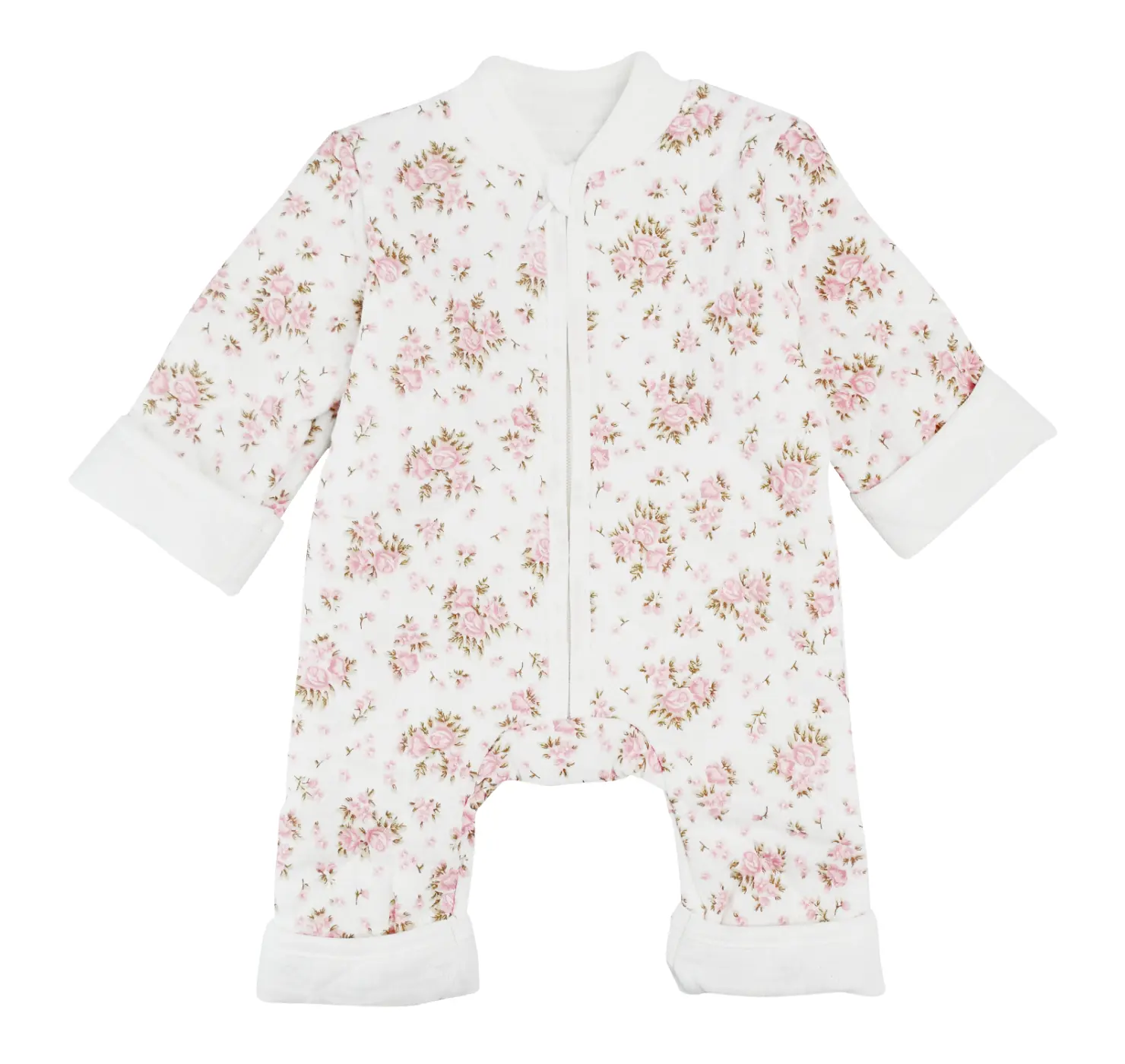 Комбінезон на блискавці. Принт: Квіти. Розмір: 62 | Колір: Молочний/Пудровий. MINIKIN