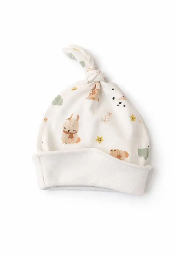 Шапочка в пологовий з вузликом.Принт: Динозаври. Колір :  Молочний | Розмір: 0-2 міс .Sweet Mario