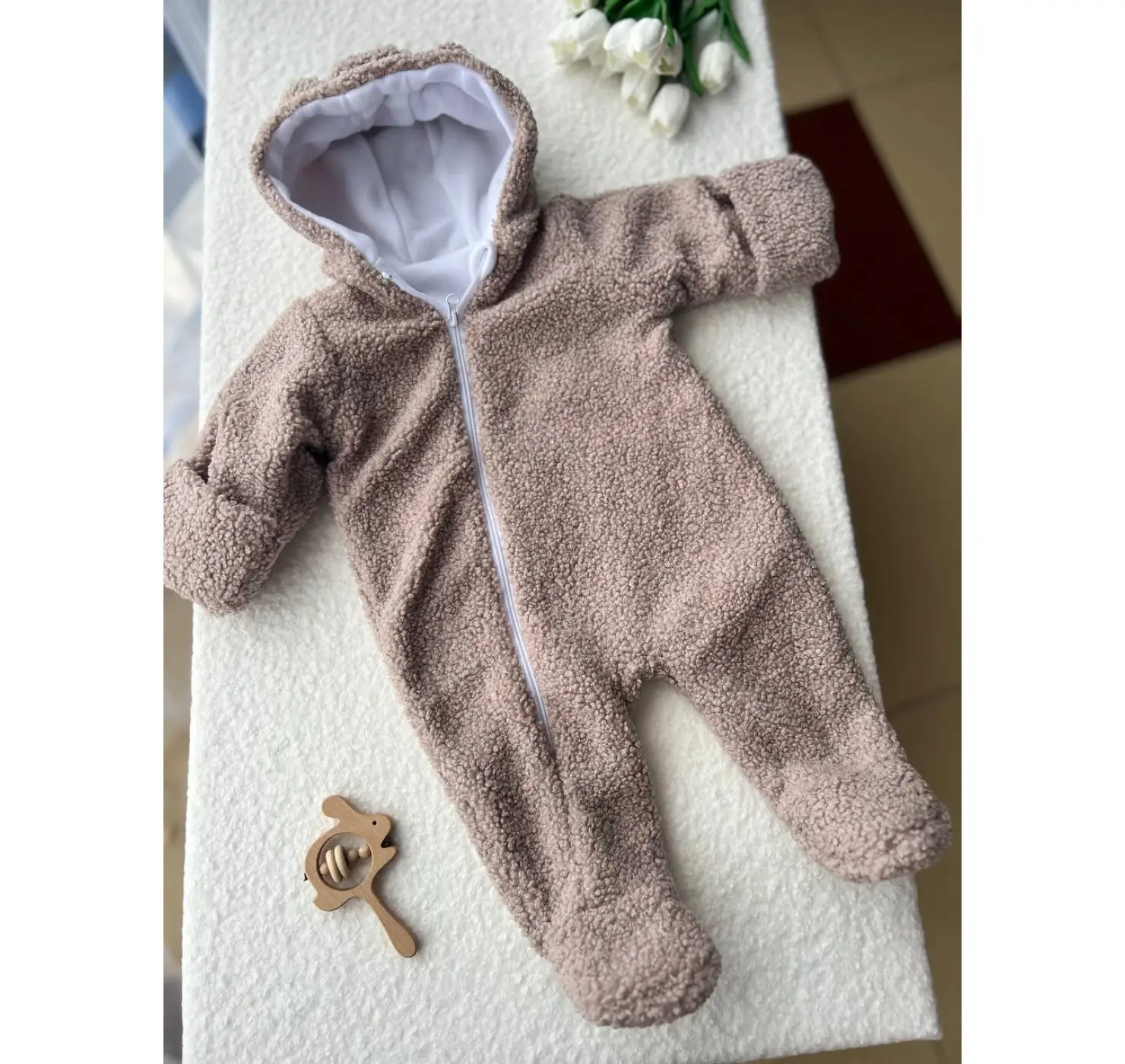 Дитячий демісезонний комбінезон "Тедді". Розмір : 0-3 міс. Колір: Бежевий. Home.mama