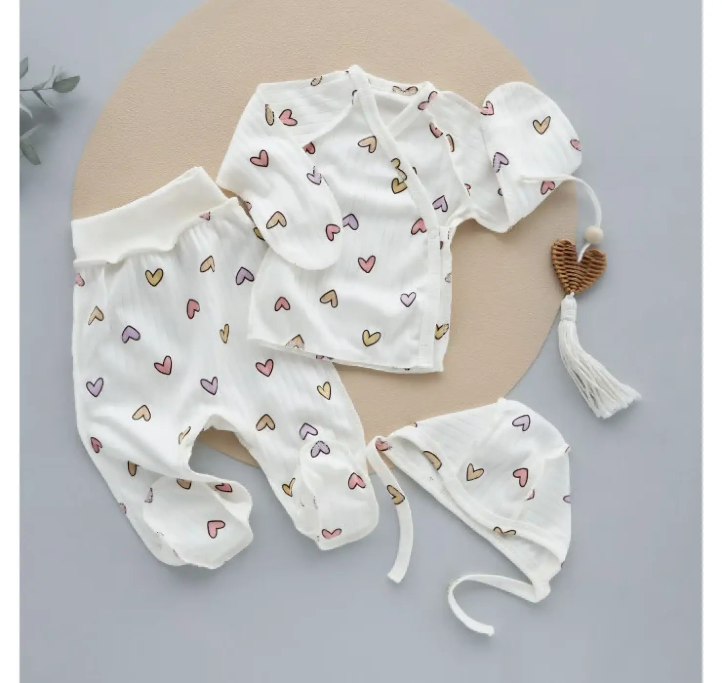 Набір 3в1: Льоля, повзунки та шапочка Сердечка Фіолетовий . Колір: Молочний. Матеріал: Рубчик. Розмір: 56 (0-1міс). Home. mama.