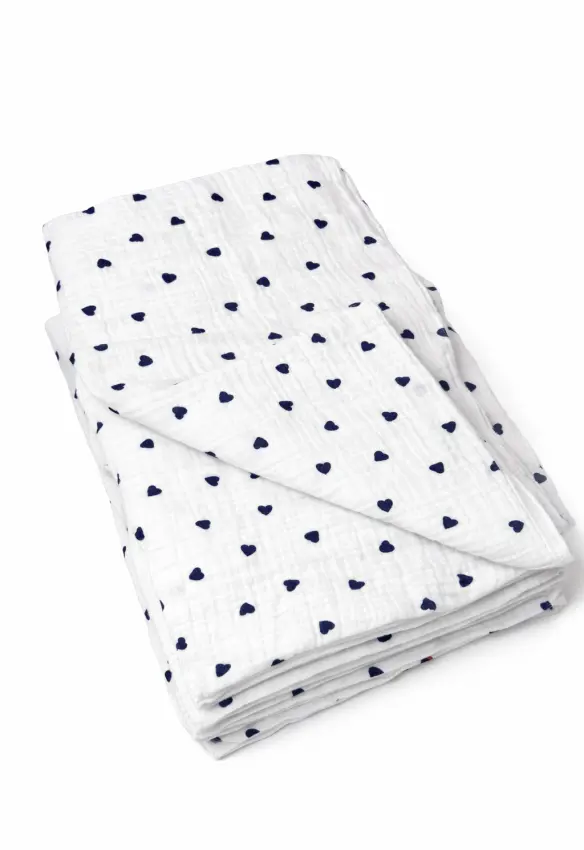 Пелюшка муслін жатка. Принт Серце. Колір: Темно синій. Розмір: 90х80 | Матеріал: Муслін. Home.mama