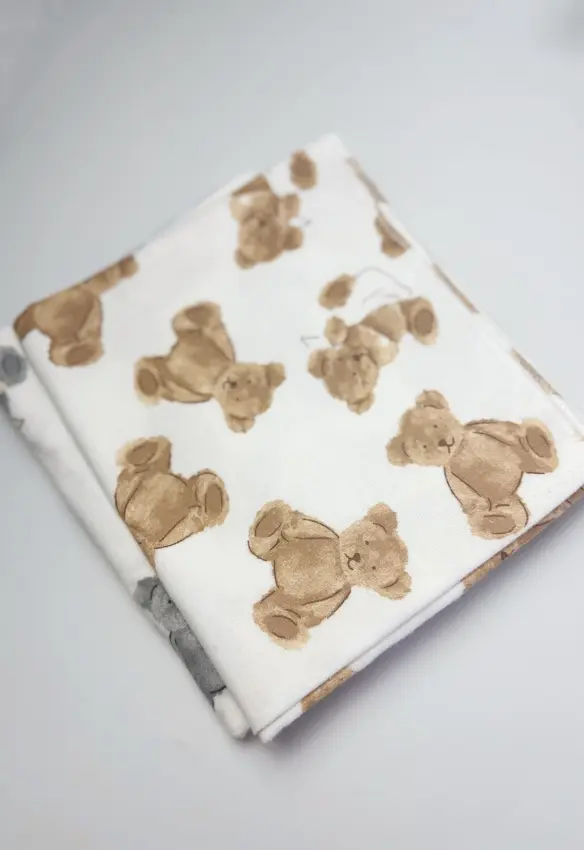 Пелюшка байка Ведмедики з хусточкою. Колір: Білий /Коричневий. Матеріал: Байка. | Розмір: 90х80. Home.mama