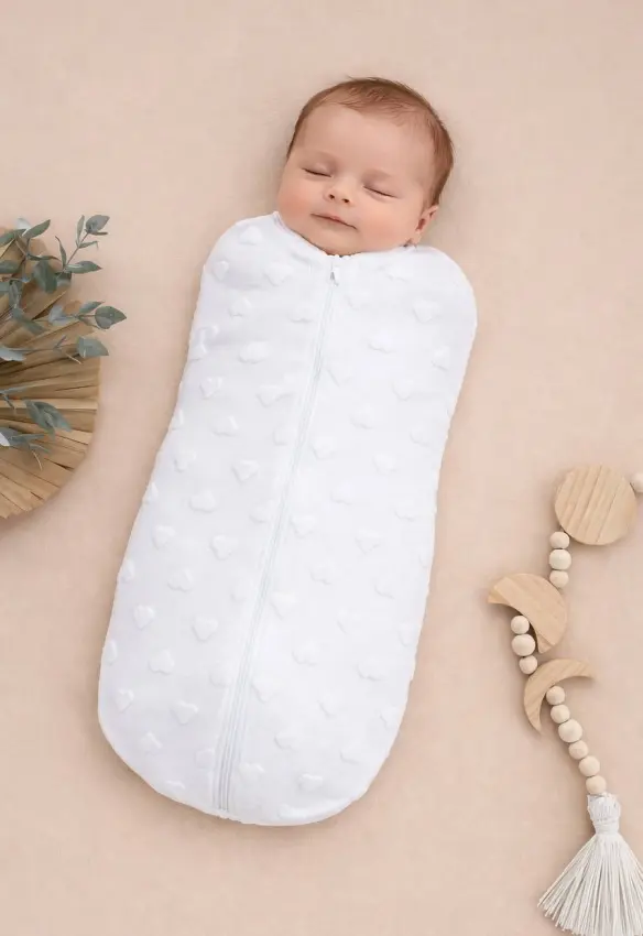 Пелюшка кокон на блискавці. Принт: Сердечко.  Розмір: 56/62. Колір: Молочний. MINI KIN