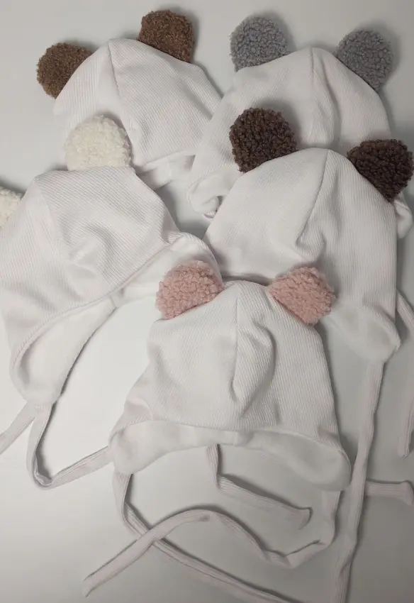 Шапочки Тедді. Розмір: 0-3 міс. Колір : Білий/Сірий. Home.mama