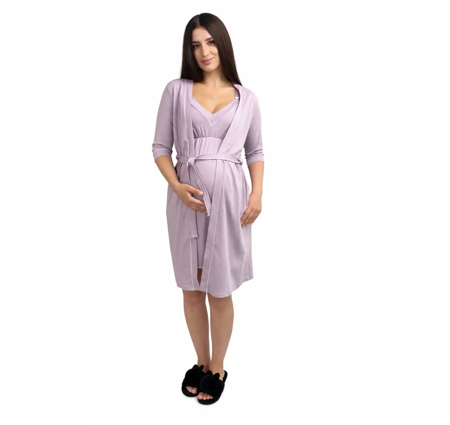 Комплект у пологовий халат та нічна кант сердечко | Колір: Бузковий. Розмір: 52/54. Home.mama