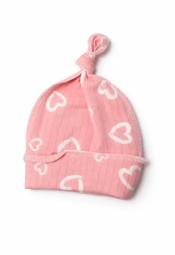 Шапочка в пологовий з вузликом.Принт: Серце. Колір : Рожевий | Розмір: 0-2 міс .Sweet Mario