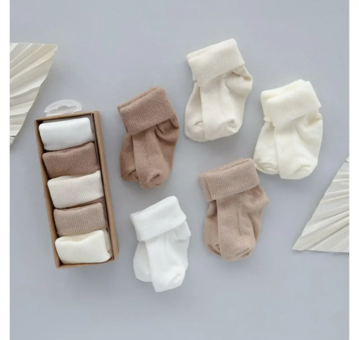 Шкарпетки 5 пар: Зайчики Бежевий. Розмір:  56 (0-3міс).  Home.mama вид 1