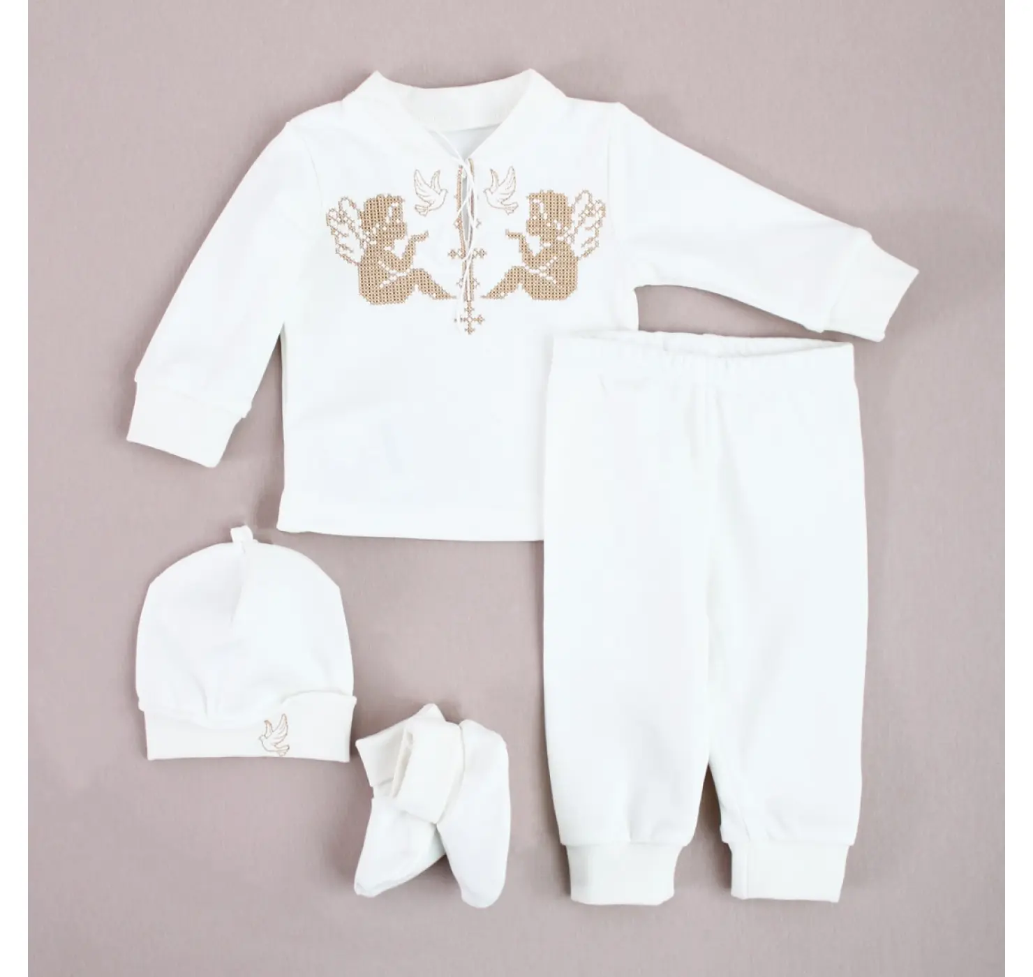 Вишитий набір для хрещення з Ангелами. Розмір: 62. Ладан