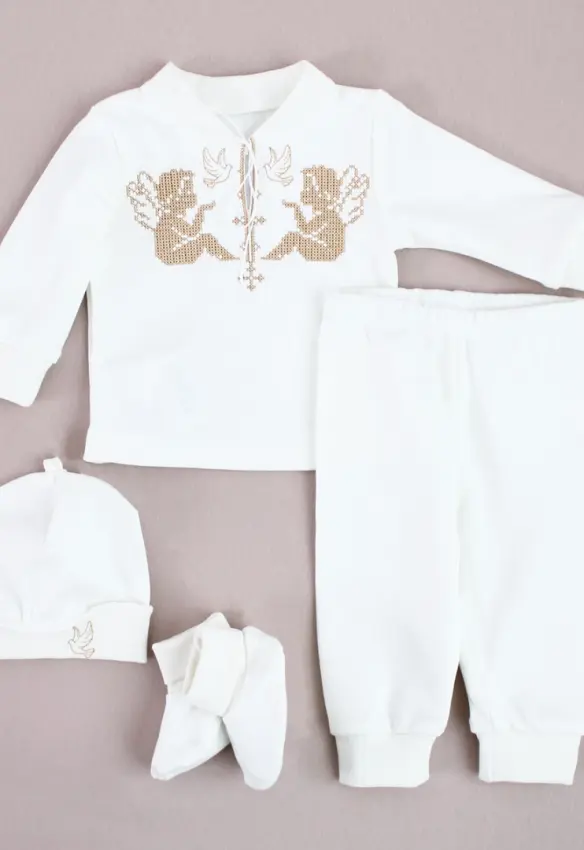 Вишитий набір для хрещення з Ангелами. Розмір: 62. Ладан