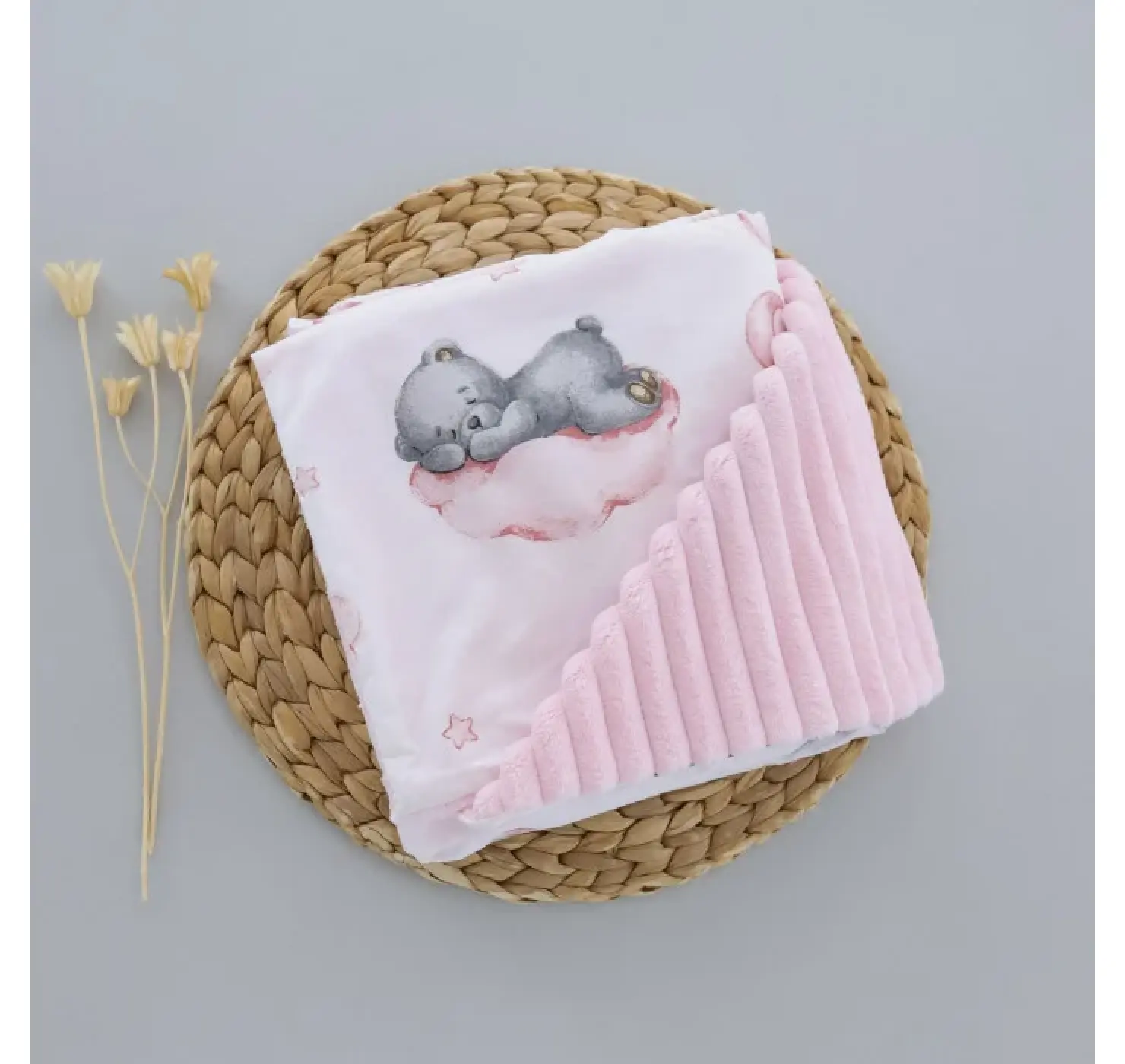 Плед плюшевий Ведмедик на хмаринці. Розмір: 100х80 | Колір: Світло-Рожевий | Матеріал: Плюш/Бавовна. Home.mama