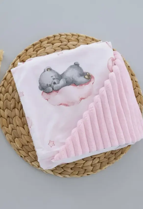 Плед плюшевий Ведмедик на хмаринці. Розмір: 100х80 | Колір: Світло-Рожевий | Матеріал: Плюш/Бавовна. Home.mama