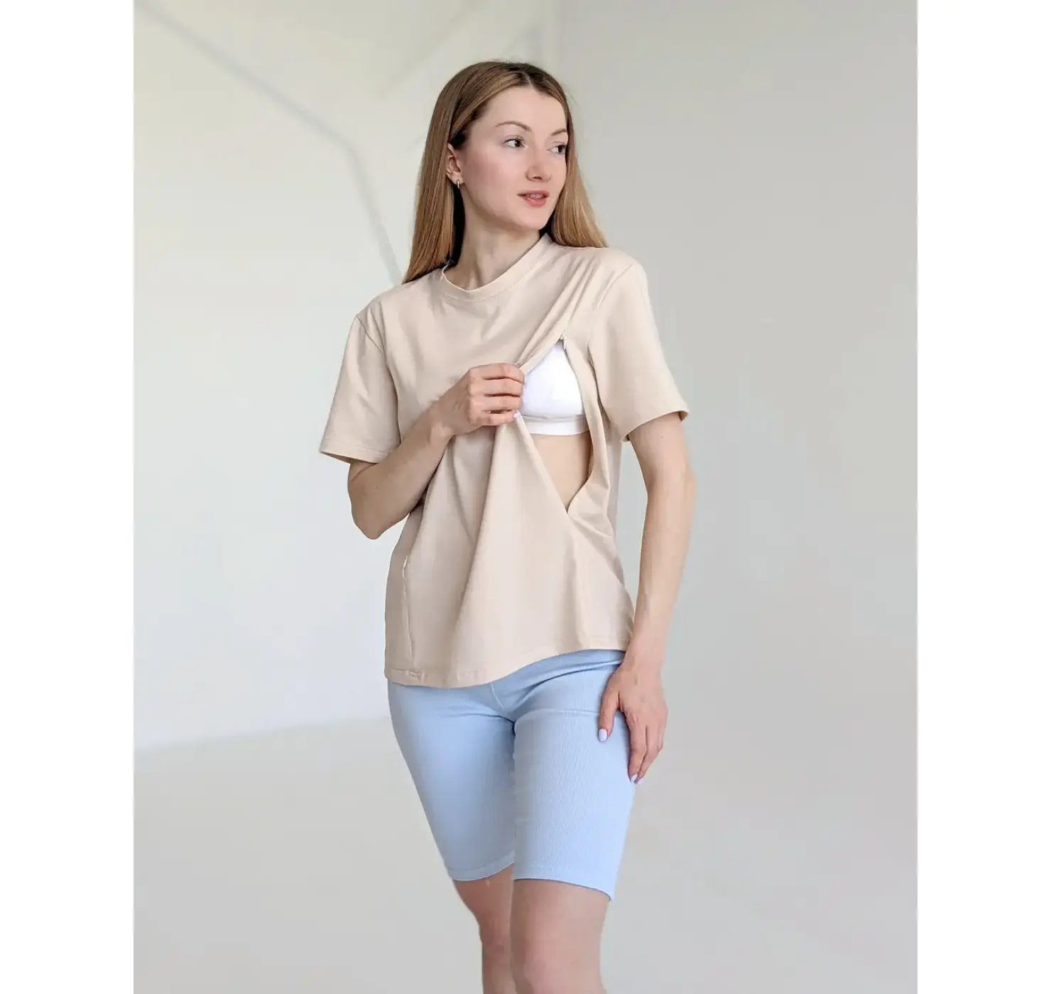 Футболка для вагітних та годуючих мам . Колір: Кремовий. Розмір: 50/52. DIVATEX вид 1