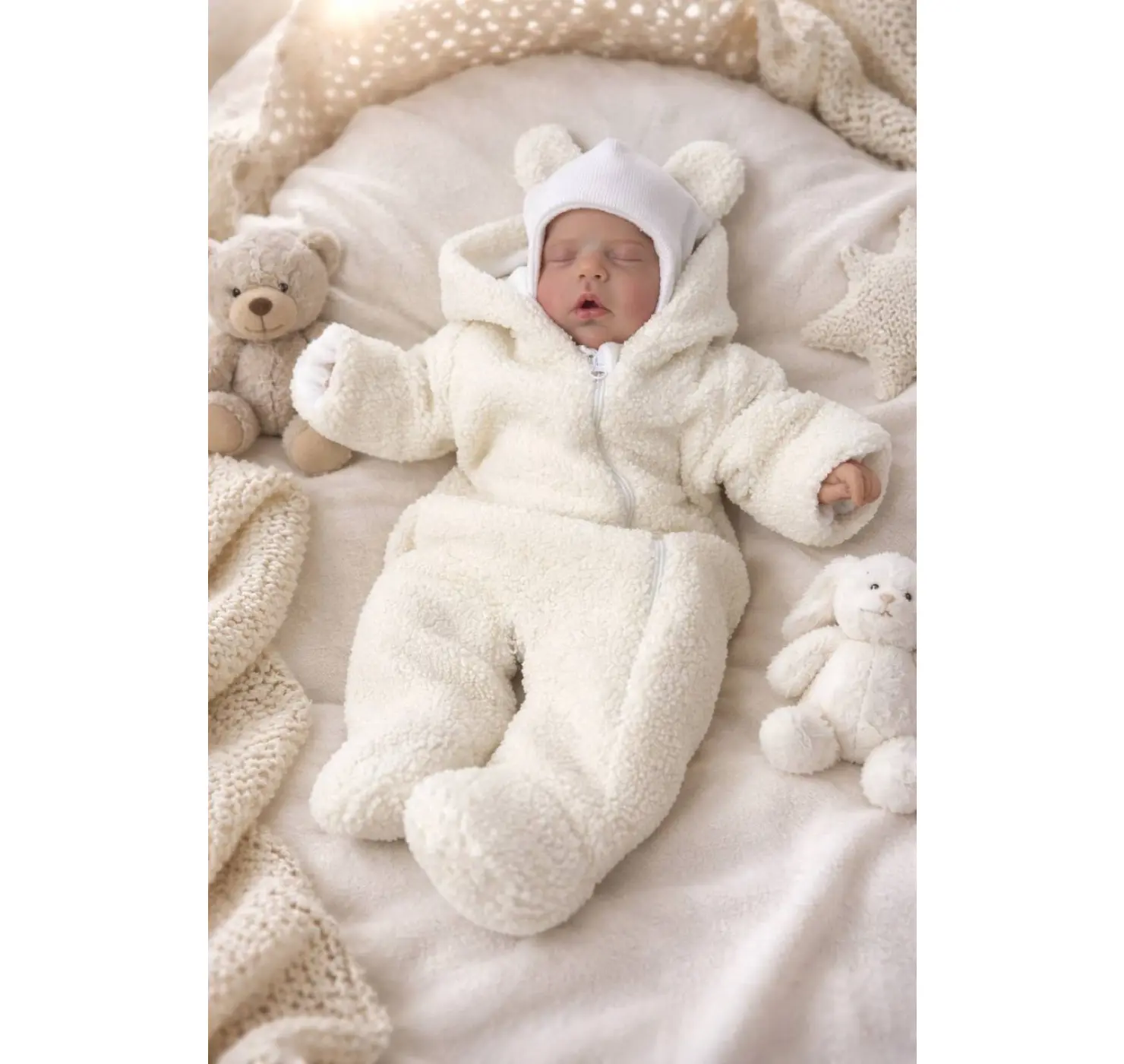 Шапочки Тедді. Розмір: 0-3 міс. Колір : Білий/Молочний. Home.mama