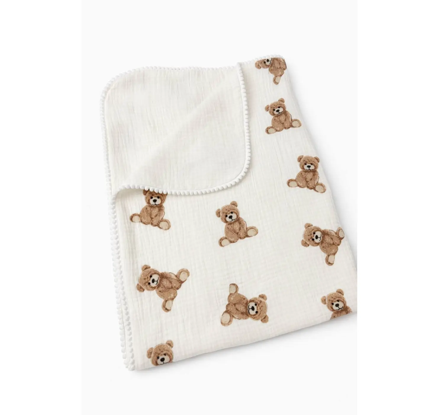 Плед мусліновий чотирьох шаровий з китицями. Розмір: 90/70| Колір: Персиковий| Матеріал: Муслін. SweetMario вид 1