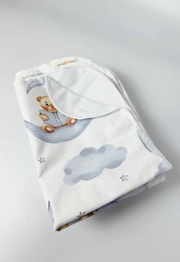 Непромокаюча багаторазова пелюшка. Принт: Ведмеді . Колір: Сірий/Блакитний . Матеріал: Бавовна/Махра. | Розмір: 40*60. Home.mama