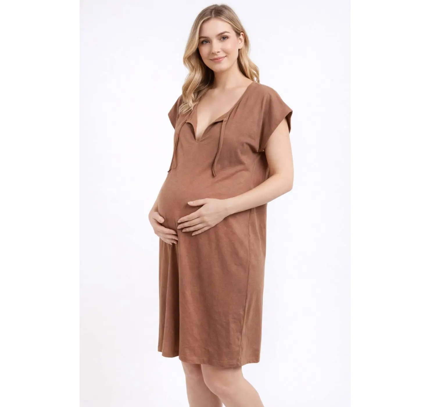 Нічна з великим вирізом на пологи. Розмір: 46/48| Колір:  Латте. Сонечко